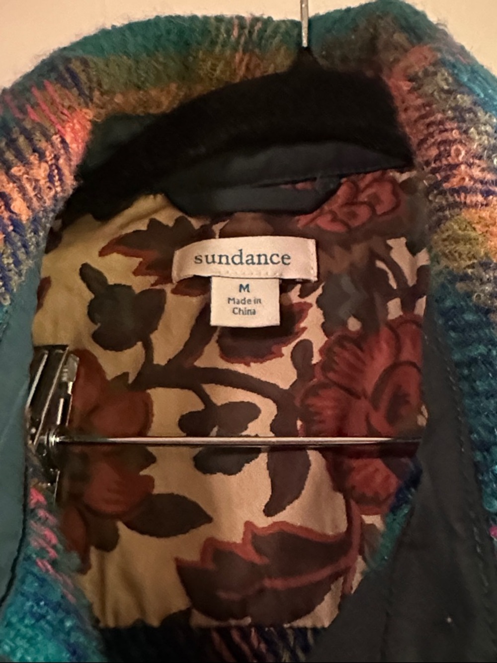 Sundance Teal & Navy Plaid Coat with Tan Quilted Sleeves - Picture 4 of 6